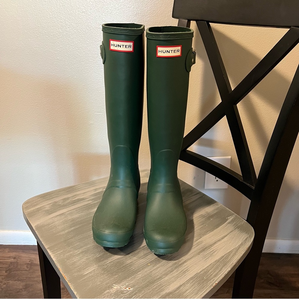 Hunter original tall rain boots green 6